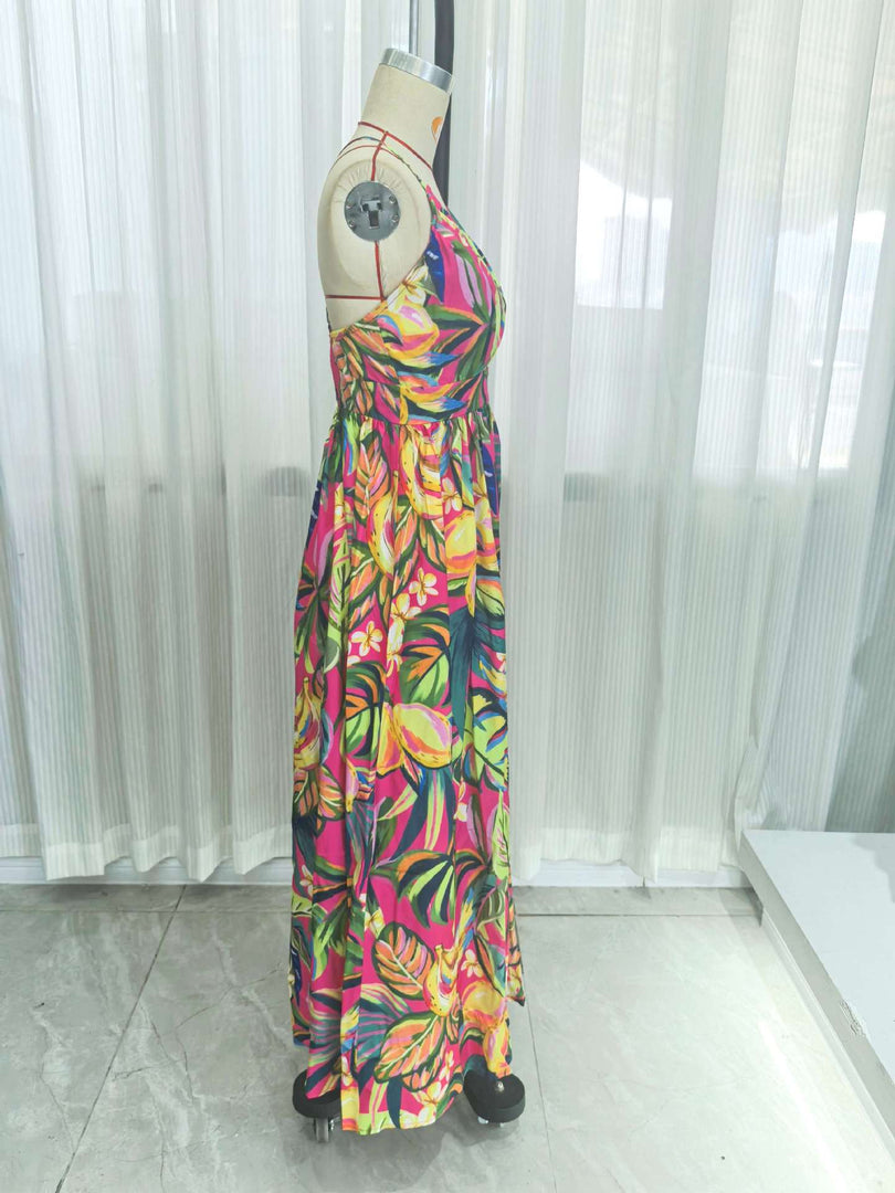 Sexy Print V Neck Slip Dress Women N6C247
