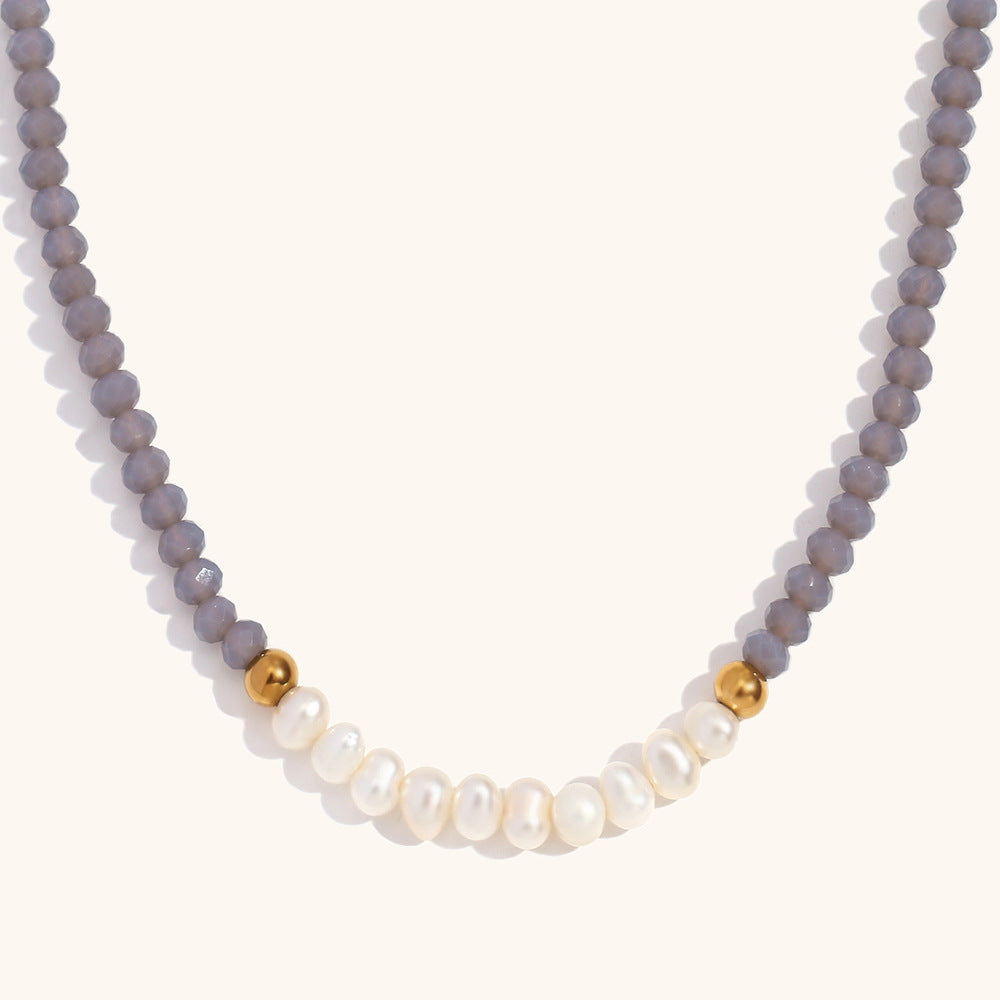 Pearl Crystal Necklace Steel Gold Plated Shell S5P237