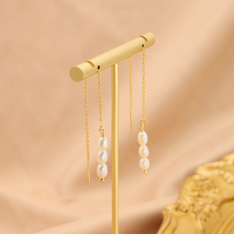 Freshwater Pearl Long Ear Wire Gold Plated Copper N6H182