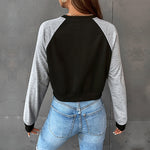 Load image into Gallery viewer, Color Block Cropped Letter Sweater Raglan Dark Gray N5Z520
