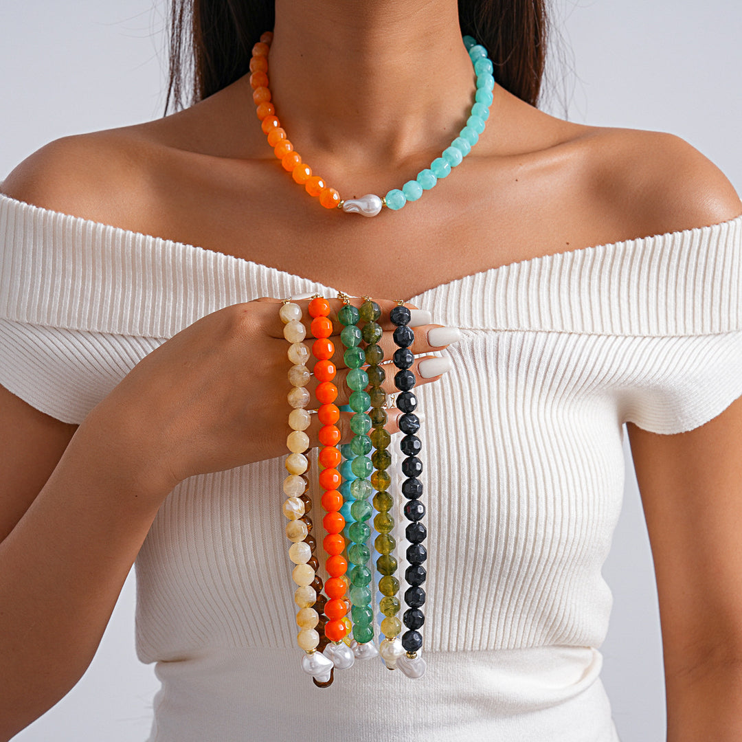 Dopamine Pearl Acrylic Asymmetric Choker Necklace N6H069