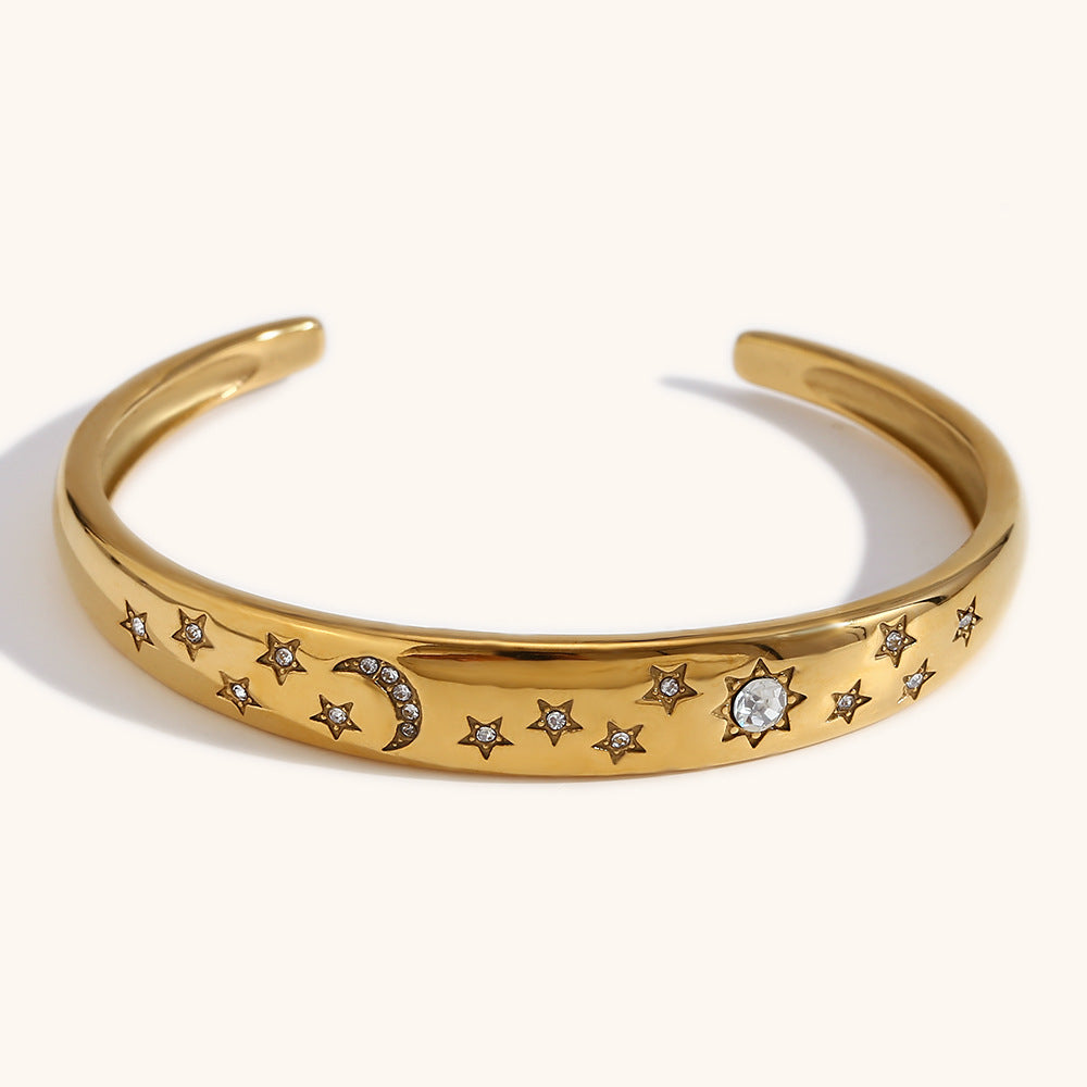 Star Moon Bracelet Steel White Crystal Microset S5P247