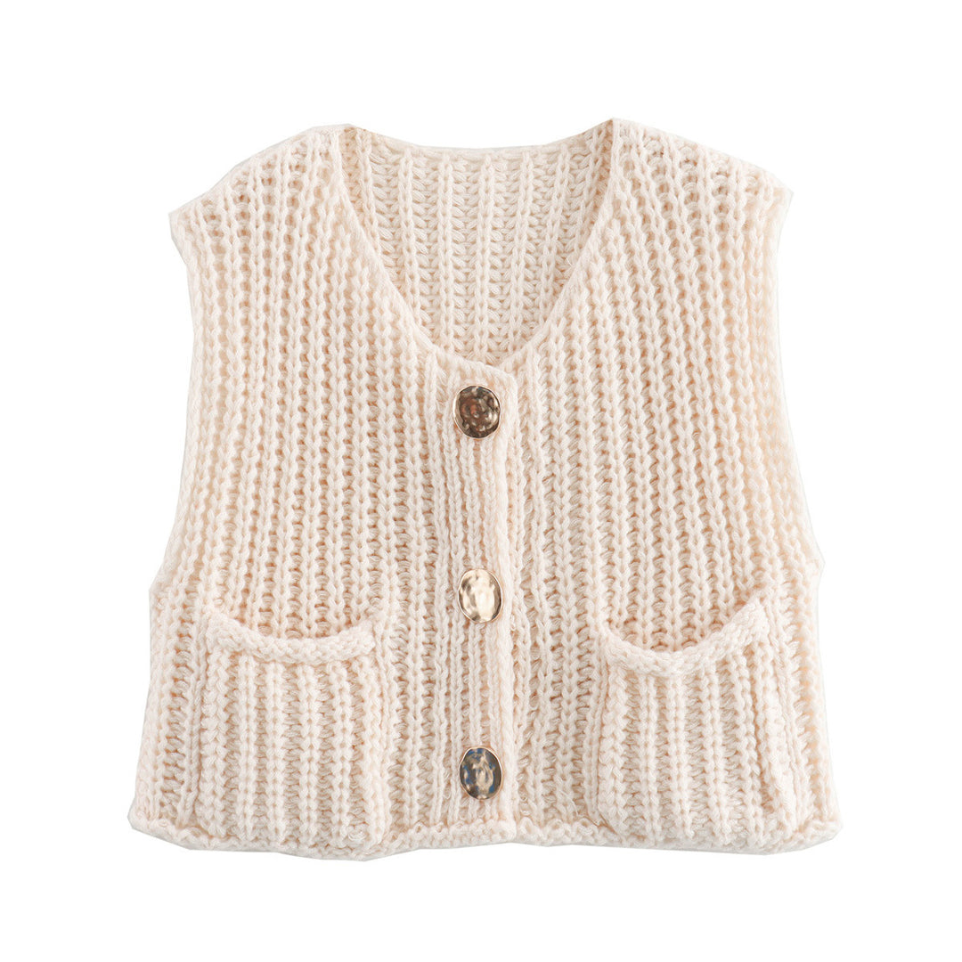 Patch Pocket Vest Sleeveless Knit Lightweight N5Z245
