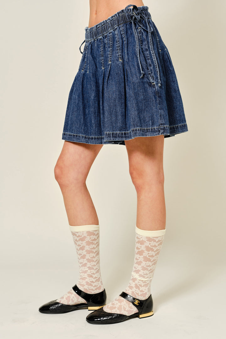 Vintage Distressed High Waist Denim A-Line Shorts N6C316