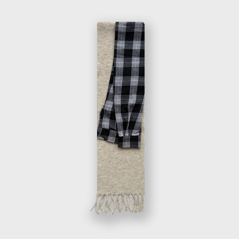 Plaid Sleeve Patchwork Wool Blend Scarf  M5A107