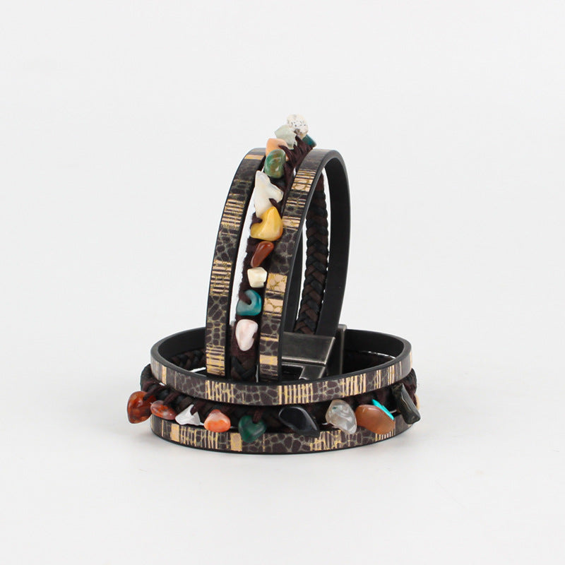 Multi-Layer Leather and Natural Stone Bracelet S5P606