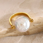 Load image into Gallery viewer, Stainless Steel Button Pearl Smooth Ring Women N6H168
