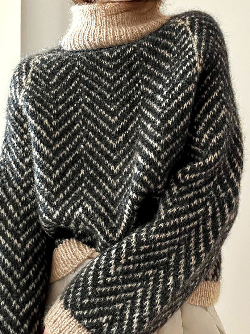 High Neck Long Sleeve Colorblock Knit Sweater Women N6H274