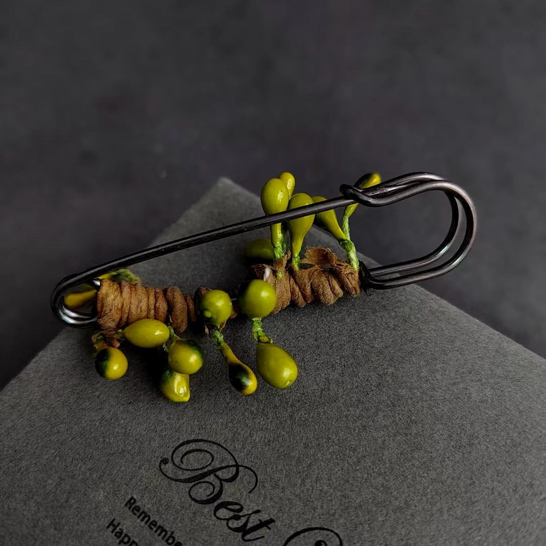 Hand-Wrapped Simulated Fruit Plant Brooch N6G048