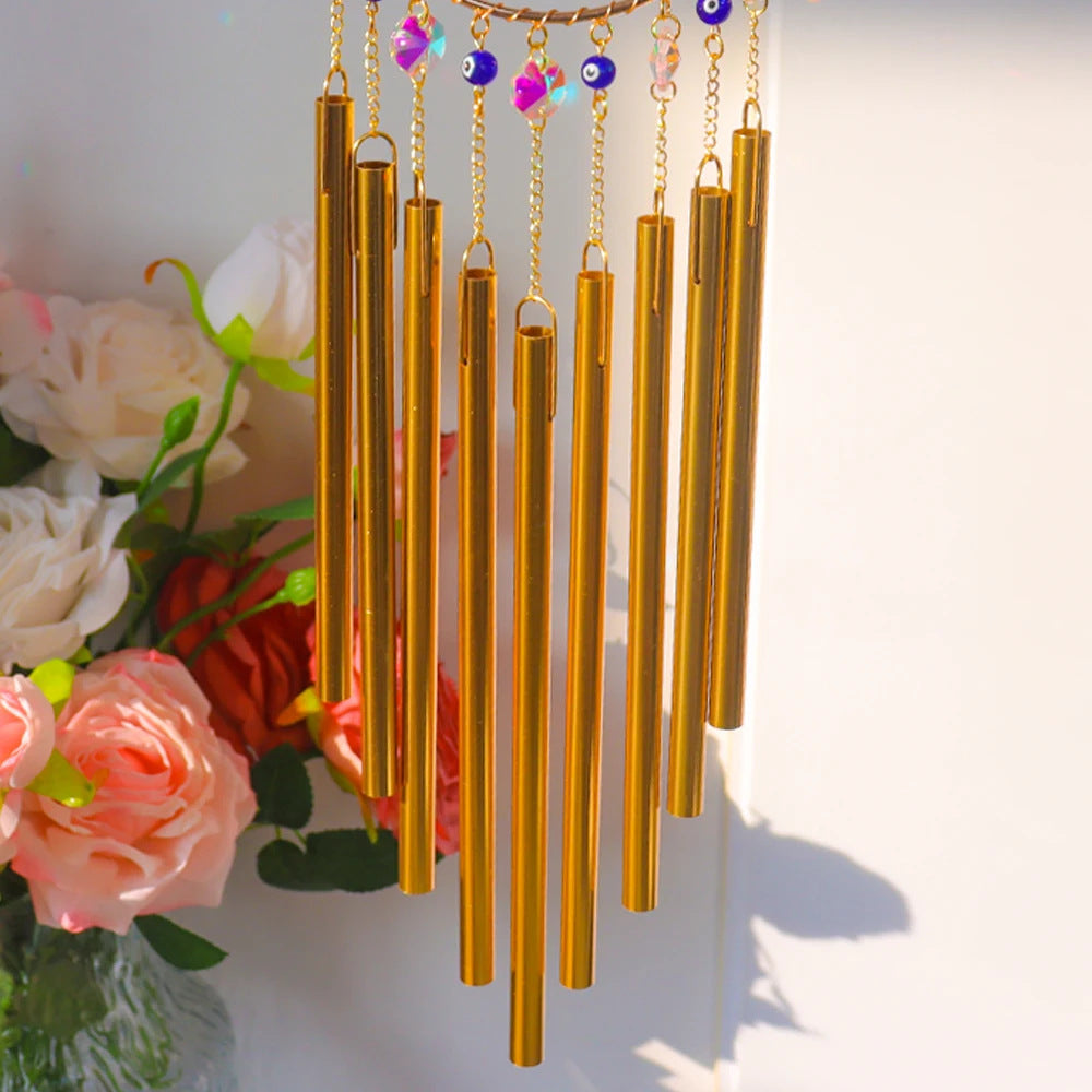 Boho Evil Eye 9-Tube Wind Chime Garden Hanging Decor N6F303