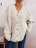 Load image into Gallery viewer, Antique Gold V Button Cardigan Ultra Heavy Charcoal N5Z900
