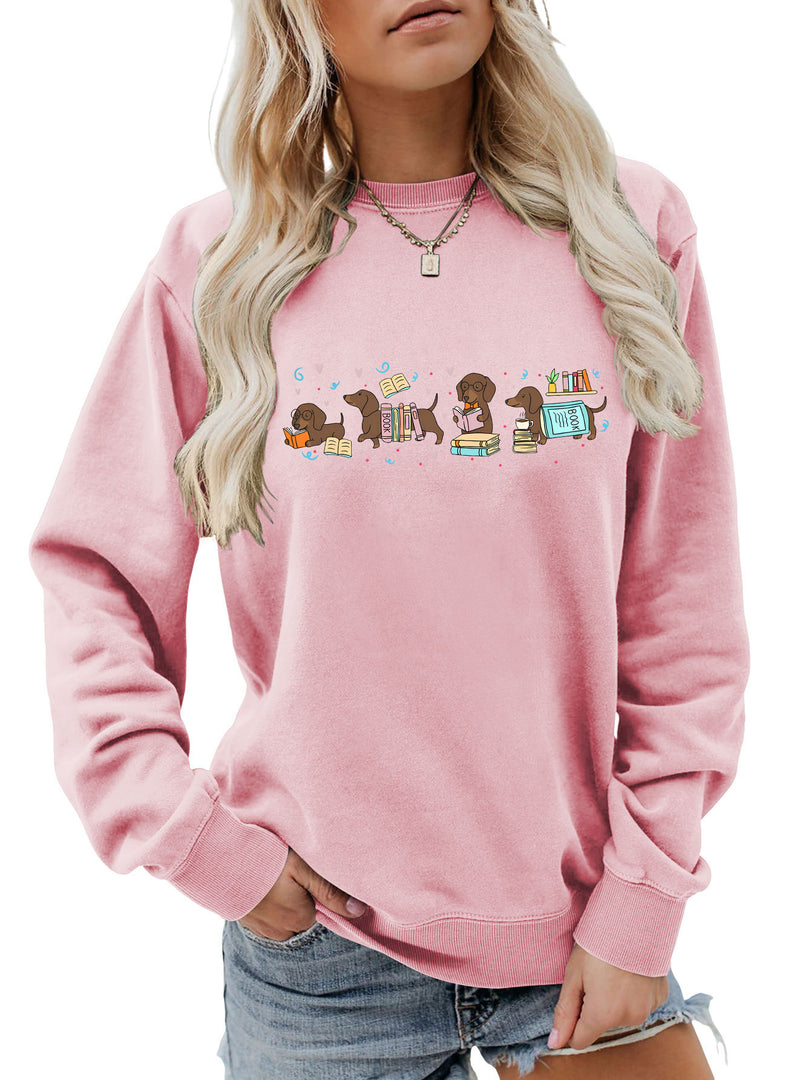 Four Dachshunds Hearts Print Crewneck Sweatshirt N6H048