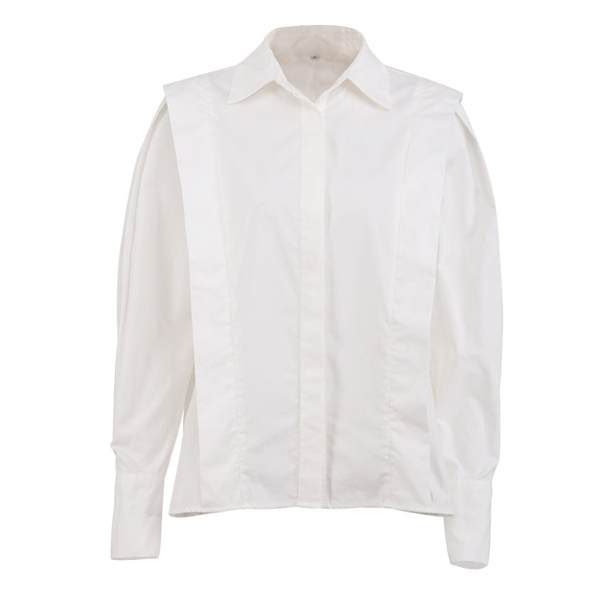 French Style Square Shoulder Shirt Women White N5A598