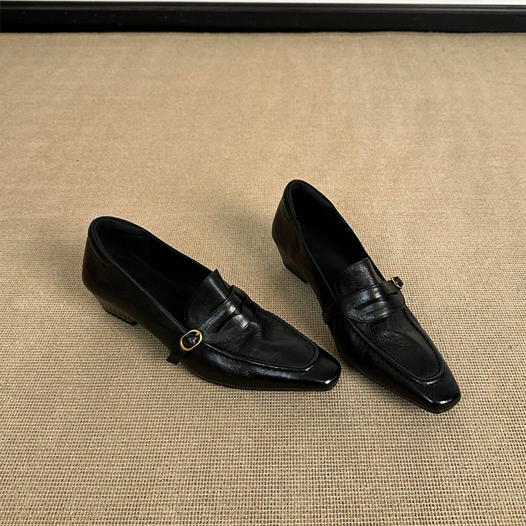 Square Toe Chunky Heel Loafers Women N6C149