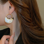 Load image into Gallery viewer, Faux Pearl Bag Shape Silver Stud Earrings Geometric N6H153