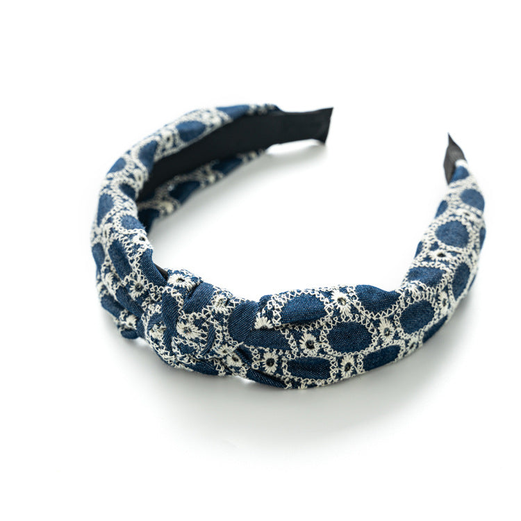 Laser Cut Denim Knot Accent Wide Headband  S5P443