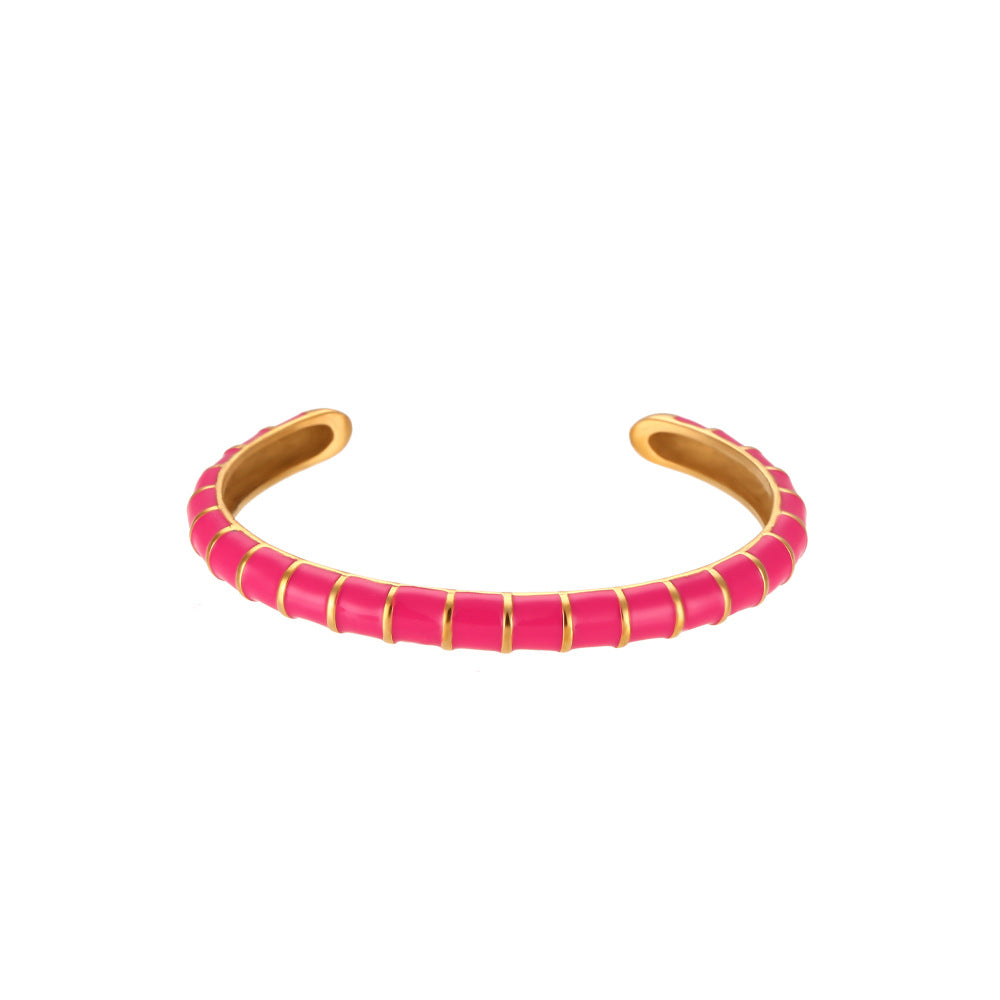 Segmented Drip Enamel Bangle Steel Open Adjustable S5P129