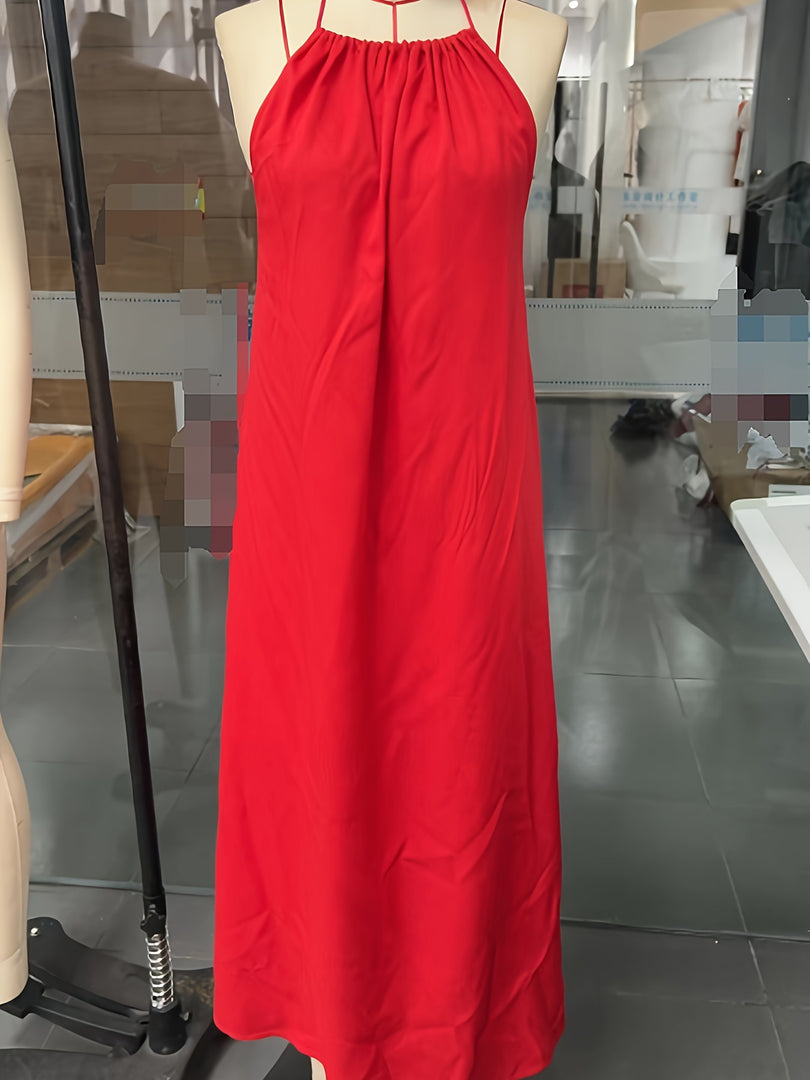 Halter Neck Sleeveless Solid Tank Dress Women Summer N6A102