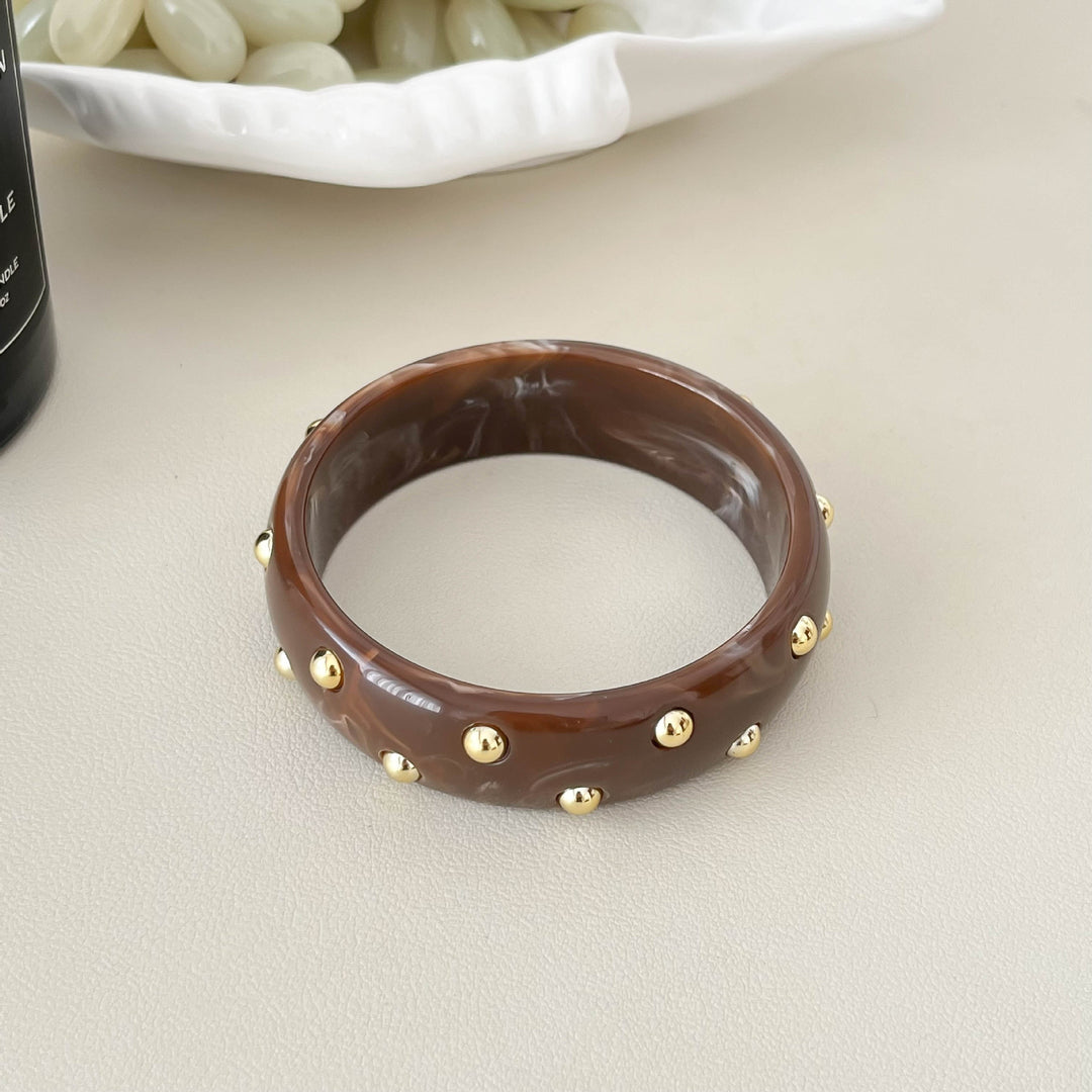Vintage Studded Resin Bangle Wide Cuff Bracelet N6F098