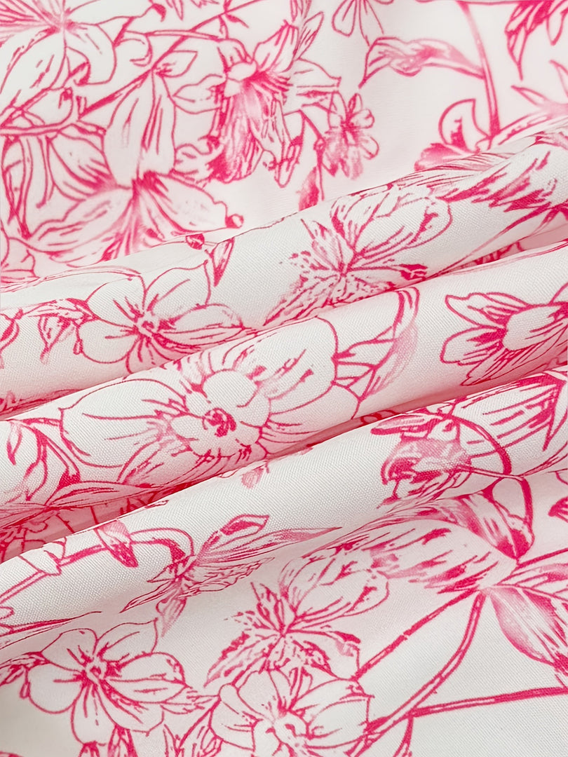 Pink Floral French Ruffle Tie Detail Maxi Dress Women N6D144