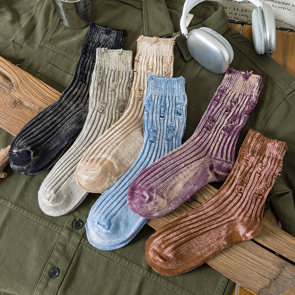 Distressed Knit Cotton Workwear Socks M5A075