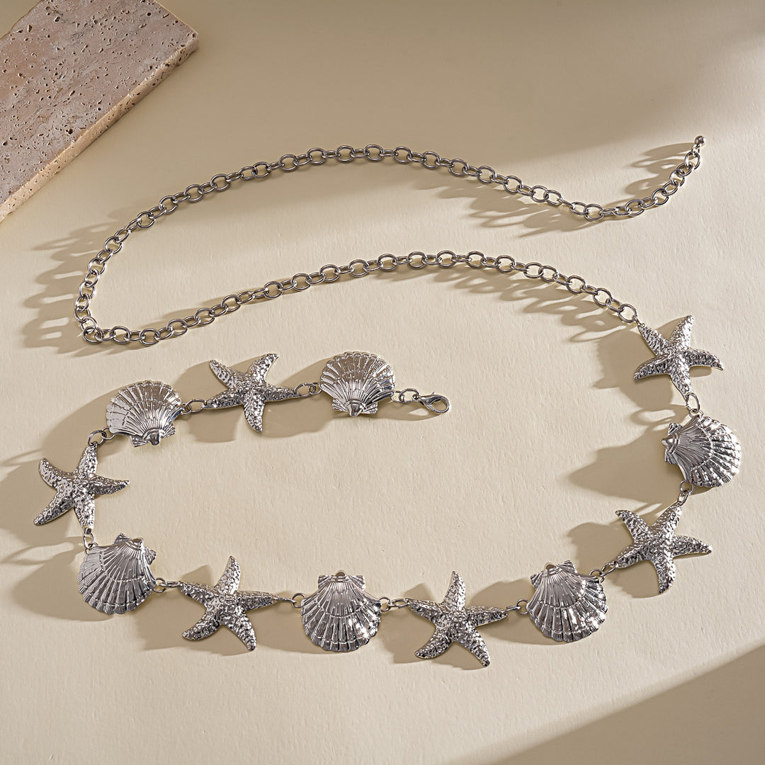 Pleated Metal Starfish Shell Waist Chain Necklace N6H136