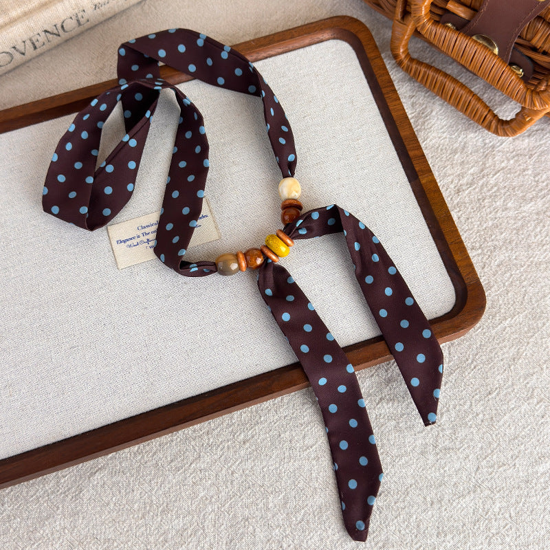 Vintage Paisley Polka Dot Beaded Scarf Necklace N6G237