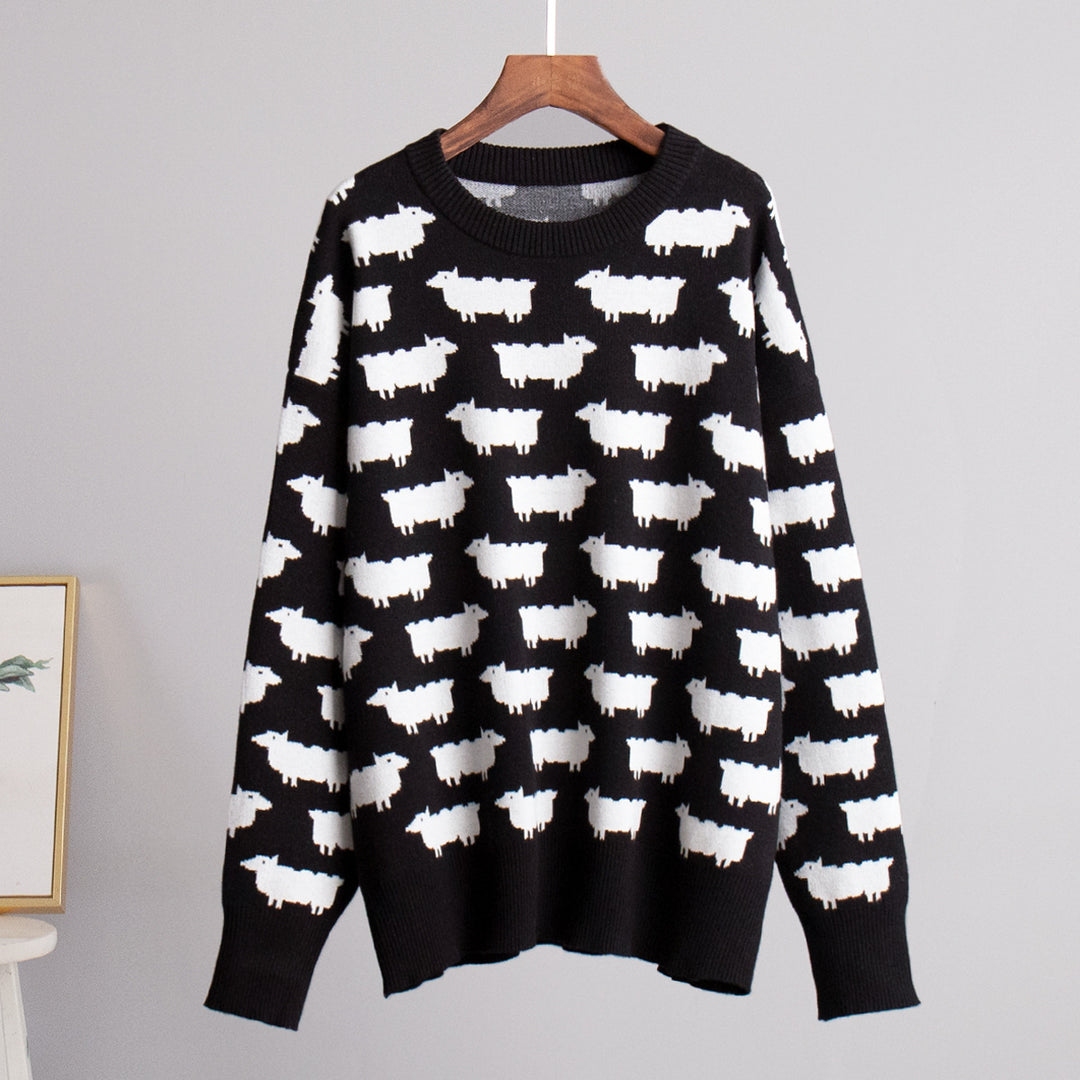 Alpaca Print Crew Knit Set In Mid Weight N5Z413