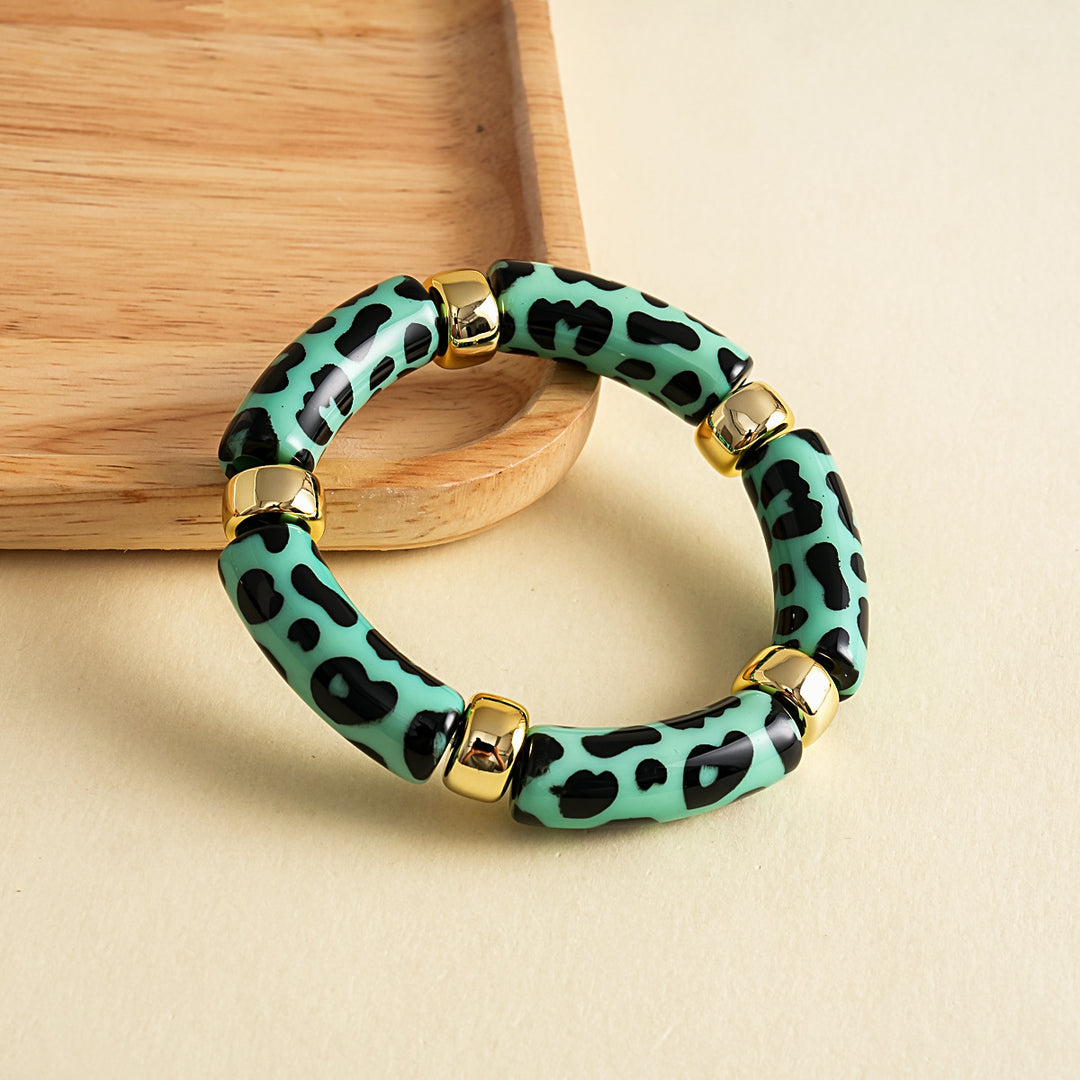 Womens Leopard Print Acrylic Beaded Bracelet N6K126