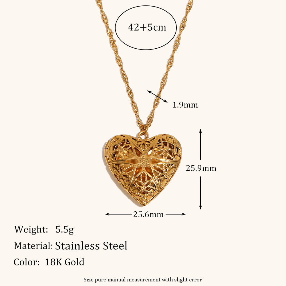 Heart Locket Chalice Necklace Steel Gold Plated S5P228