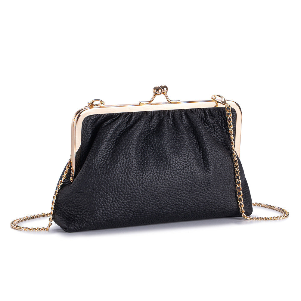 Women's Ruched Top-Grain Leather Evening Bag N6J221