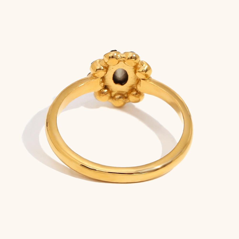 Full Zircon Skirt-Edge Ring 18K Gold Stainless Steel N6H179