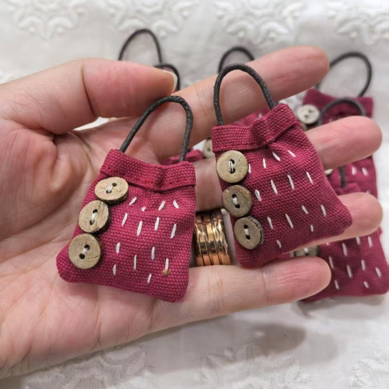 Rustic Woven Cotton Hand Stitch Mini Bag Charm Pin N6G018