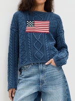 Load image into Gallery viewer, Cable Crew Sweater Lightweight Navy N5Z820
