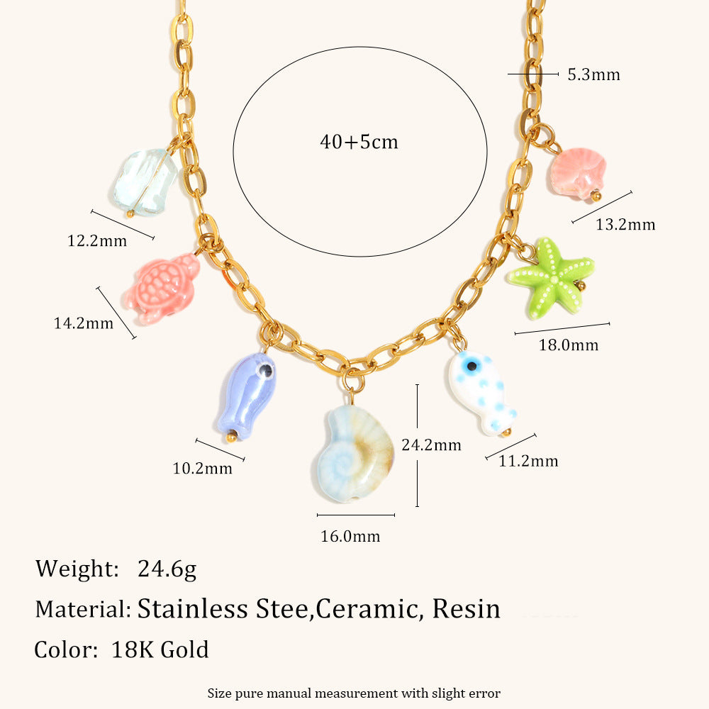 Multicolor Fish Pendant Chain Steel Gold Plated S5P213