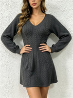 Load image into Gallery viewer, Sexy V-Neck Cable Knit Sweater Dress Short Women N6G280