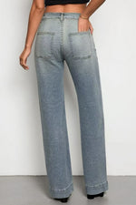 Load image into Gallery viewer, Button-Front Square Pocket Straight Leg Denim Jeans N6D165