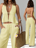 Load image into Gallery viewer, Halter Tie Back Crop Top and Pants Set Women N6D093