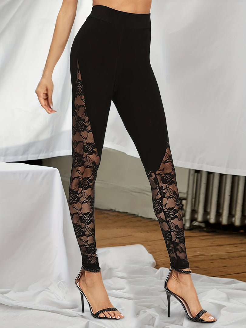 Lace Panel High Waist Shapewear Leggings Plus Size N6F232
