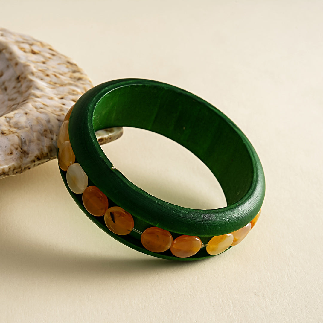 Wood and Marbled Acrylic Beaded Bracelet N6K141