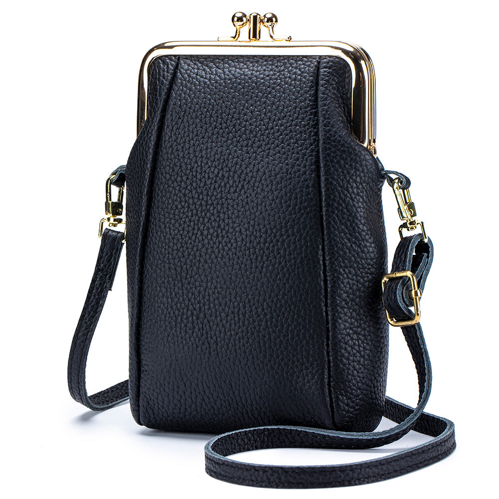 Women's Genuine Leather Litchi Grain Crossbody Phone Bag N6J142