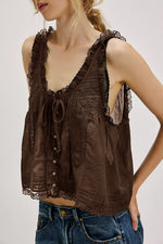 Load image into Gallery viewer, Lace Trim Camisole with Bow and Button Women N6C106