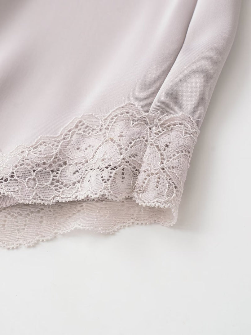 Lace Trim Satin Shorts Women Casual Midi N6F210