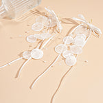 Load image into Gallery viewer, Coastal Bow Drop Earrings Shell Glass Streamer Fringe S5P147
