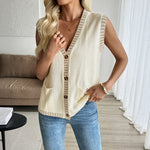 Load image into Gallery viewer, Contrast V Neck Vest Sleeveless Ultra Light White N5Z486
