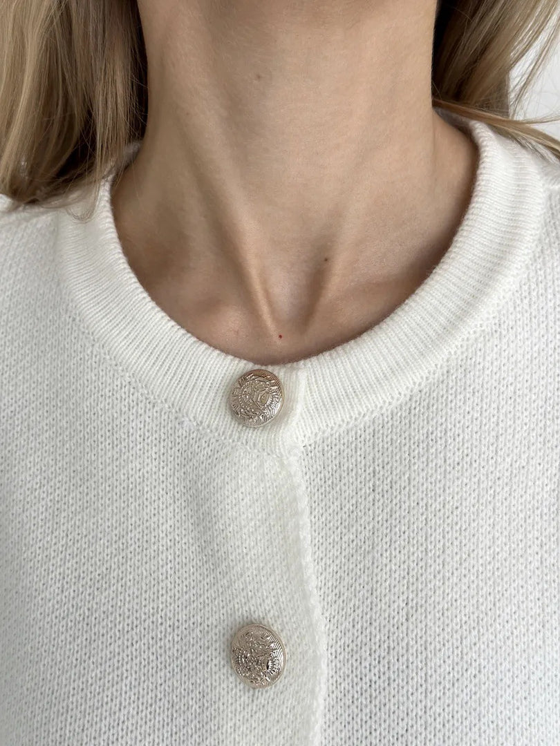 Gold Button Single-Breasted Round Neck Short Cardigan N6G143
