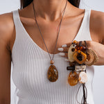 Load image into Gallery viewer, Leather Cord Ombré Resin Geometric Drop Necklace N6H141