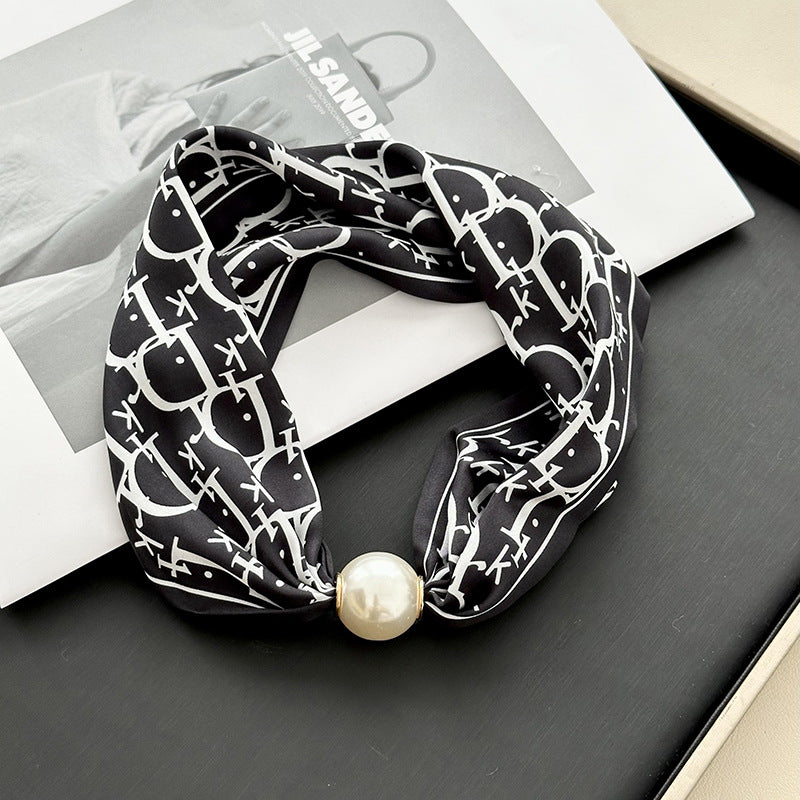 Magnetic Clasp Pearl Scarf Neck Warmer Women N6H111