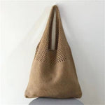 Load image into Gallery viewer, Women's Woven Cutout Knit Bucket Tote Bag N6J171