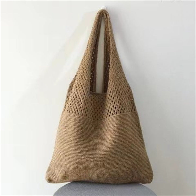 Women's Woven Cutout Knit Bucket Tote Bag N6J171